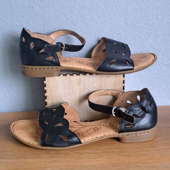 Born Janya Sandals Women's 8 Black Leather Comfort Ankle Buckle Strap Mary Jane - Picture 5 of 11